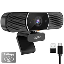 Load image into Gallery viewer, 3 in 1 Webcam - 2K HD USB C Webcam with Microphone and Speaker, Stereo Sound &amp; Noise-Cancelling Mics, Privacy Cover, Light Correction, Autofocus Conference Web Camera for Computer/Laptop/PC/Monitor, black_1
