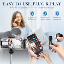 Load image into Gallery viewer, 3 in 1 Wireless Lavalier Microphone for iPhone, iPad, Android, Camera,12-Hour Battery, mini Noise Reduction Recording Mic 2.4G Ultra-Low Delay, Microphone for Vlog/ TikTok/YouTube Live Stream( 3 Mic), Black_1283
