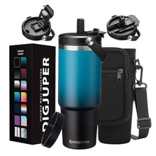 Load image into Gallery viewer, 30oz Stainless-steel Tumblers with Lid and straw - Top Handle, Silicone Boot &amp; Bottle Strap Sleeve, 30 oz Insulated Water Bottles that Fits in Cup Holder, Travel Coffee Tumbler Keep Cold 24h/Hot 12h, BlueBlack_1
