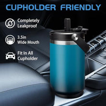Load image into Gallery viewer, 30oz Stainless-steel Tumblers with Lid and straw - Top Handle, Silicone Boot &amp; Bottle Strap Sleeve, 30 oz Insulated Water Bottles that Fits in Cup Holder, Travel Coffee Tumbler Keep Cold 24h/Hot 12h, BlueBlack_6499
