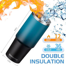 Load image into Gallery viewer, 30oz Stainless-steel Tumblers with Lid and straw - Top Handle, Silicone Boot &amp; Bottle Strap Sleeve, 30 oz Insulated Water Bottles that Fits in Cup Holder, Travel Coffee Tumbler Keep Cold 24h/Hot 12h, BlueBlack_6500
