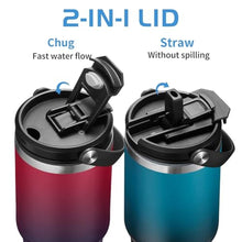 Load image into Gallery viewer, 30oz Stainless-steel Tumblers with Lid and straw - Top Handle, Silicone Boot &amp; Bottle Strap Sleeve, 30 oz Insulated Water Bottles that Fits in Cup Holder, Travel Coffee Tumbler Keep Cold 24h/Hot 12h, BlueBlack_6501
