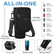 Load image into Gallery viewer, 30oz Stainless-steel Tumblers with Lid and straw - Top Handle, Silicone Boot &amp; Bottle Strap Sleeve, 30 oz Insulated Water Bottles that Fits in Cup Holder, Travel Coffee Tumbler Keep Cold 24h/Hot 12h, BlueBlack_6502
