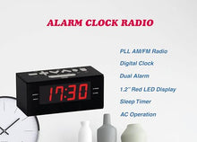 Load image into Gallery viewer, HANNLOMAX HX-144CR Alarm Clock Radio, PLL AM/FM Radio, 1.2" LED Display, Digital Clock with Dual Alarm, AC Operation only. (Black_Red LED)

