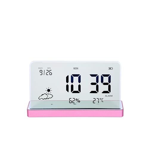 ClocTeck Alarm Clock for Bedroom, 3 Lould Alarms, Transparent LCD Display with Indoor Temperature and Humidness, Endurance Over 40 Days, Future Digital Clock for Gifts