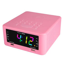 Load image into Gallery viewer, HANNLOMAX HX-206Wi Alarm Clock Radio with Wireless Charger, RGB Color Display, USB Port for Charging and MP3 Playback, Bluetooth, Soothing Sleep Sounds, Aux-in, AC Operation only. (Pink)
