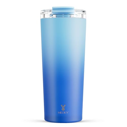 Meoky 24 oz Travel Coffee Mug with Leak-proof Lid, Stainless Steel Insulated Coffee Tumbler, Keeps Hot for 8 Hours or Cold for 24 Hours, Fits in Car Cup Holder (Sky)
