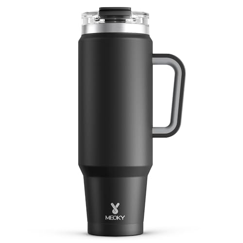 Meoky 40 oz Tumbler with Handle and Straw, Insulated Tumbler with Lid and Straw, Stainless Steel Travel Mug, Keeps Cold for 34 Hours, 100% Leak Proof, Fits in Car Cup Holder (Night)