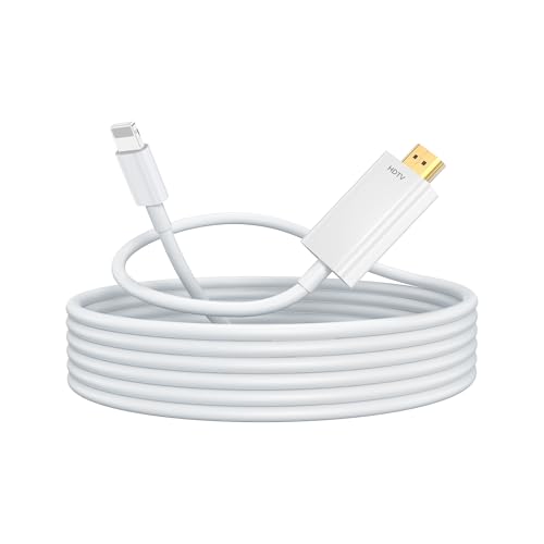 jojobnj Lightning to HDMI Cable 6ft HDMI Cable for iPhone Digital AV Adapter, 1080P HD Video Sync Screen Compatible with iPhone to HDMI for TV Projector Monitor, Just Plug and Play(White)