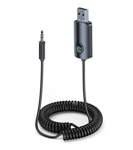 KAIY Bluetooth Aux Adapter for Car, AUX to Bluetooth 5.3 Receiver Hands-Free Calling, 3.5mm Wireless Audio Receiver USB-Powered, USB 2.0 to 3.5mm Jack Compatible with Car Speakers/Home Stereo