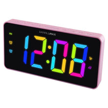 Load image into Gallery viewer, HANNLOMAX HX-160CR PLL FM Radio Alarm Clock, 2.5" LED Display with RGB Color (7 Regular Colors and 4 Dynamic Color Charging Mode), Display Dimmer Function, AC Operation only. (Pink)
