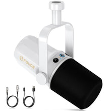 Load image into Gallery viewer, FDUCE SL40 Dynamic Microphone for Podcasting, Gaming, Live Streaming and Recording, Built-in Headphone Output, LED Mute Button, All-Metal USB/XLR, Voice Isolation Technology (White)
