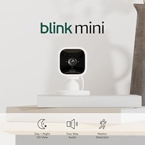 Blink Mini – Compact indoor plug-in smart security camera, 1080p HD video, night vision, motion detection, two-way audio, easy set up, Works with Alexa – 2 cameras (White)