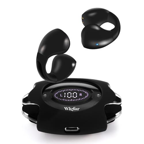 Wigfar Open Ear Headphones True Wireless Bluetooth Headphones, Ear Clip Earbuds, Sweat Resistant, Fast Charging, 24HRS Playtime, Open Ear Earbuds for Workout, Driving, Meeting, (E-88)