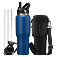 Load image into Gallery viewer, 32oz Insulated Water-Bottle with Straw - Carrier Strap Bag, Keeps Cold 48h &amp; Hot 24h, Metal Water Bottles 32 oz Cups with Lids for Gym/Hiking, NavyBlue_1
