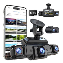 Load image into Gallery viewer, 360 View 4 Channel Dash Cam Front and Rear Left Right Inside Camera for Cars, GPS and 5G Band WiFi, Night Vision, 160 Wide Angle, WDR, 24H Parking Mode, Supercapacitor, Included 128GB Card, Black_1
