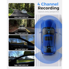 Load image into Gallery viewer, 360 View 4 Channel Dash Cam Front and Rear Left Right Inside Camera for Cars, GPS and 5G Band WiFi, Night Vision, 160 Wide Angle, WDR, 24H Parking Mode, Supercapacitor, Included 128GB Card, Black_693
