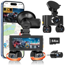 Load image into Gallery viewer, 360 View 4 Channel Dash Cam Front and Rear, Dash Camera for Car with 3.16" IPS Touch Screen, 8 IR Night Vision, 5G WiFi&amp;GPS,APP Control, G-Sensor, Loop Recording, Parking Mode, 64GB Card, BLACK_1
