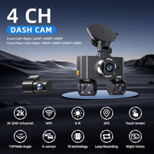 Load image into Gallery viewer, 360 View 4 Channel Dash Cam Front and Rear, Dash Camera for Car with 3.16" IPS Touch Screen, 8 IR Night Vision, 5G WiFi&amp;GPS,APP Control, G-Sensor, Loop Recording, Parking Mode, 64GB Card, BLACK_1463
