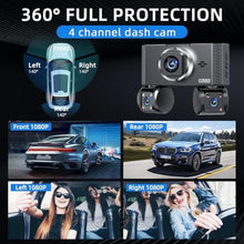 Load image into Gallery viewer, 360 View 4 Channel Dash Cam Front and Rear, Dash Camera for Car with 3.16" IPS Touch Screen, 8 IR Night Vision, 5G WiFi&amp;GPS,APP Control, G-Sensor, Loop Recording, Parking Mode, 64GB Card, BLACK_1464

