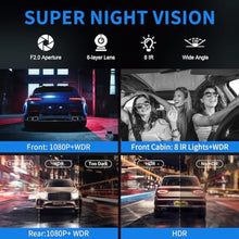 Load image into Gallery viewer, 360 View 4 Channel Dash Cam Front and Rear, Dash Camera for Car with 3.16" IPS Touch Screen, 8 IR Night Vision, 5G WiFi&amp;GPS,APP Control, G-Sensor, Loop Recording, Parking Mode, 64GB Card, BLACK_1466
