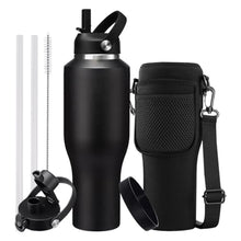 Load image into Gallery viewer, 40 OZ Stainless-steel Insulated Water Bottles - Cold 48H &amp; Hot 24H, Leak-Proof Metal Water Flask with Sleeve, Protective Boot, BPA Free Vacuum Insulated 40oz Water Bottle Fits In Cup Holder, Black_1
