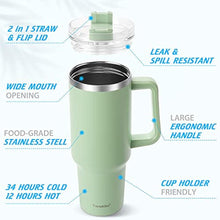 Load image into Gallery viewer, 40 oz Tumbler with Handle | Stainless Steel Insulated Tumblers with Lids and Straw | Insulated Travel Mug Iced Coffee Cup | Keeps Cold for 34 Hours | Dishwasher Safe, BPA Free | Sage Green, ASageGreen_7813
