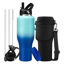 Load image into Gallery viewer, 40oz Metal Water-Bottle with Straw - Fits Cup Holder, Insulated Water Bottles with Carrier Strap Bag &amp; Boot, 40 oz Cup for Women &amp; Men, MintCobalt_1
