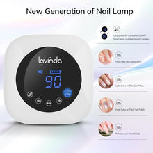 Load image into Gallery viewer, Lavinda UV LED Nail Lamp, Cordless Nail Lamp 54W Rechargeable Nail Dryer Gel Polish Light with Large LCD Display, Professional Gel Curing Lamp with 4 Timer Setting Auto Sensor for Salon and Home
