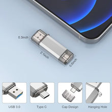 Load image into Gallery viewer, RAOYI 2 Pack 32GB USB C Flash Drive, 2 in 1 USB 3.0 Type C Dual OTG Metal Thumb Drive Jump Drive Memory Stick with Keychain Suitable for USB-C Smartphones, MacBook, Computers and Tablets (Silver)
