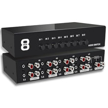 Load image into Gallery viewer, FlyroadUp 3.5mm Aux + RCA L/R Bi-Directional Stereo Audio Switch 8 in 1 Out A/B Analog Audio Switcher Selector
