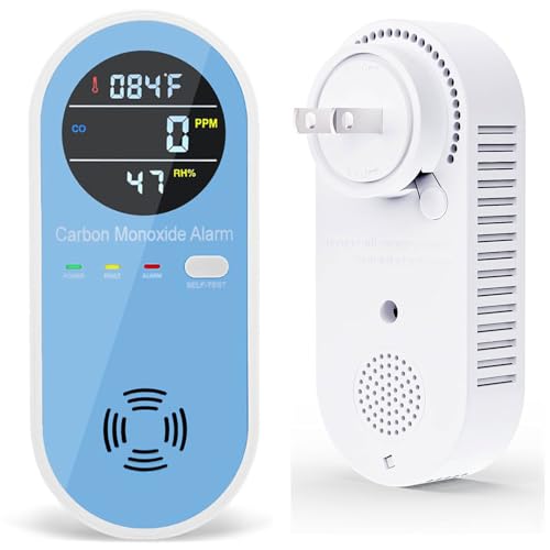 KH Alert Plug in Carbon Monoxide Detector, 3 in 1 CO Temperature Humidity Monitor, Portable Carbon Monoxide Detector for Travel with Voice & Light Warning - 1Pack