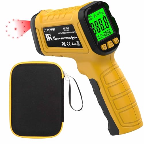 Surpeer Infrared Thermometer Pyrometer Temperature Gun -58°F to 1796°F, 50:1 Distance Ratio, Laser IR Temp Gun for Cooking, Pizza Oven, Engine, Kilns, Forges, Industry, and Home Repair.
