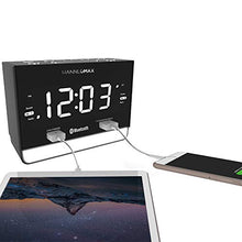 Load image into Gallery viewer, HANNLOMAX HX-131CR Alarm Clock Radio. PLL FM Radio, 1.2&quot; White LED Display, Bluetooth, USB Ports for 2.4A &amp; 1A Charging/MP3 Playback, Night Light, AC Power Operation only.

