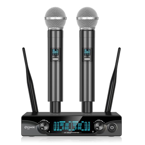 FDUCE Wireless Microphones,Cordless Dual Handheld Dynamic Karaoke Mic System for Karaoke,Party,Wedding,Outdoor Events,2x5 UHF Adjustable Channels,200ft