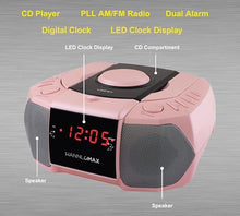 Load image into Gallery viewer, HANNLOMAX HX-334CD CD Player with PLL AM/FM Radio, Digital Clock with Dual Alarm, Red LED Display, Aux-in, AC Operation only. (Pink)

