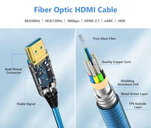 Load image into Gallery viewer, DGHUMEN 65Ft Fiber Optic HDMI Cables 8K 48Gbps, [UPGATED] Metal Armor Jacket, Ultra High Speed HDMI 2.1 Cable, 8K@60Hz 4K@120Hz, Compatible for PlayStation 5 PC HDTV, Male-to-Male (65Feet)
