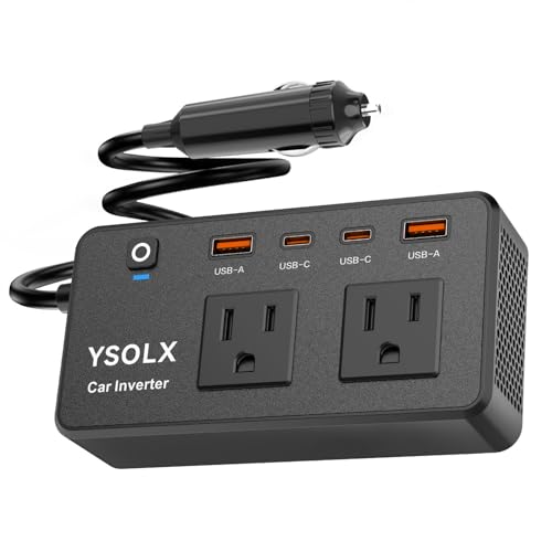 300W Car Power Inverter - YSOLX Dual DC 12V to 110V AC Car Outlet Adapter to Wall Plug, 24W Fast Charging USB-C&USB-A, Portable ?Charger Converter with for Laptops, Phones
