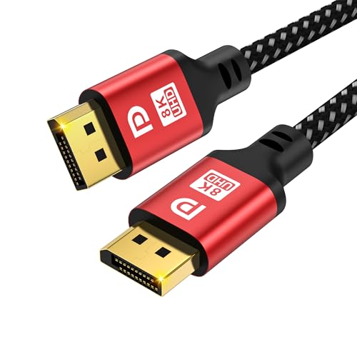 jojobnj DP Cable 1.5ft, DisplayPort 2.1, High Speed DisplayPort Cable (16K,10K,8K@60Hz,4K@144Hz,2K@240Hz) HBR3 Support, HDR 4:4:4 / HDR 10 and HDCP 2.2 for Gaming Monitor (Red)