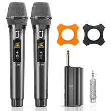 Load image into Gallery viewer, HWWR Karaoke Microphone Wireless Mic, Universal Professional UHF Dynamic Mic System with Receiver, Handheld Cordless Microphones for Singing,Wedding, DJ, Party, Speech, Church, Plug and Play
