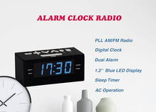 Load image into Gallery viewer, HANNLOMAX HX-144CR Alarm Clock Radio, PLL AM/FM Radio, 1.2&quot; LED Display, Digital Clock with Dual Alarm, AC Operation only. (Black_Blue LED)
