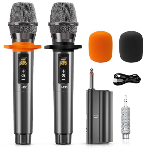 HWWR Karaoke Microphone Wireless Mic, Universal Professional UHF Dynamic Mic System with Receiver, Handheld Cordless Microphones for Singing,Wedding, DJ, Party, Speech, Church, Plug and Play