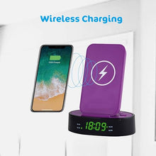 Load image into Gallery viewer, HANNLOMAX HX-203Wi PLL FM Radio Alarm Clock with Wireless Charger and 2.4A USB Port for Charging (Purple)
