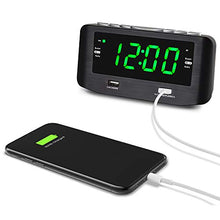 Load image into Gallery viewer, HANNLOMAX HX-146CR Alarm Clock Radio, PLL FM Radio, Dual Alarm, 1.2&quot; Green LED Display, Bluetooth, 1 USB Port for 2.4A Charging and 1 USB Port 1A Charging/MP3 Playback (Black)
