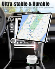 Load image into Gallery viewer, Wukanleng Car Cup Holder Tablet Mount, Tablet Holder for Car Bottle with Stabilize Metal Telescopic Arm for Car SUV Truck Hand Free Compatible with iPad Pro 12.9 Air Mini, Galaxy Z, 4-13" Devices
