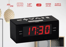 Load image into Gallery viewer, HANNLOMAX HX-144CR Alarm Clock Radio, PLL AM/FM Radio, 1.2" LED Display, Digital Clock with Dual Alarm, AC Operation only. (Black_Red LED)
