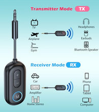 Load image into Gallery viewer, Bluetooth Adapter for Airplane Headphones, KAIY Bluetooth Transmitter Receiver, Wireless Audio Transmitter for TV/PC, AUX Car Adapter for Handsfree Call Music, Music Audio Receiver for Home Stereo
