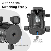 Load image into Gallery viewer, WEYLLAN EH46L Tripod Ball Head with Lever Release, 46mm Low Profile Heavy Duty Ball Head Mount with Arca Swiss Quick Release Plate for Camera Tripod Monopod DSLR Camcorder Telescope,Max Load 55lb/25kg
