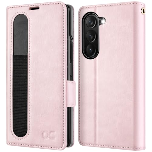 OCASE Compatible with Samsung Galaxy Z Fold7 Wallet Case with S Pen Holder, PU Leather Flip Folio Phone Cover with Card Slots, RFID Blocking, Kickstand & Wrist Strap for Z Fold 7 2025, Pink