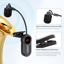 Load image into Gallery viewer, Wireless Saxophone Microphone System for Instruments: UHF Rechargeable Instruments Microphone Receiver and Transmitter - 160ft Range. Plug and Play - Clip-on Mics Suitable for Sax Trumpet, Trombone
